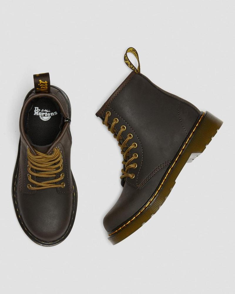 Kids' Dr Martens Junior 1460 Wildhorse Leather Lace Up Boots Dark / Brown | AU 690NWY